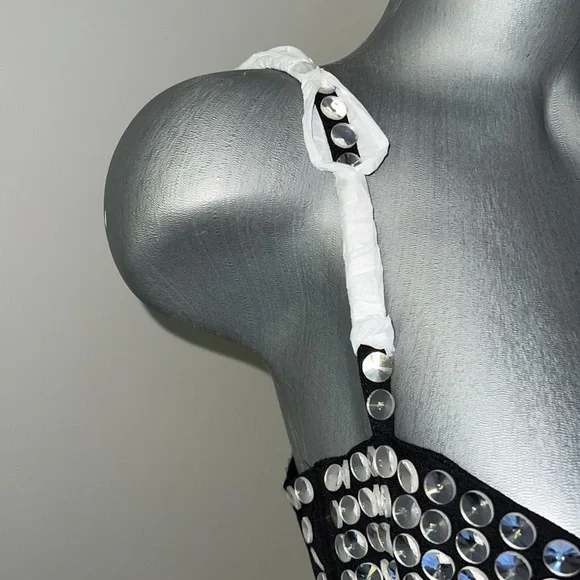 For Love And Lemons Black Jackpot Embellished Long Line Bra - Picture 2 of 7